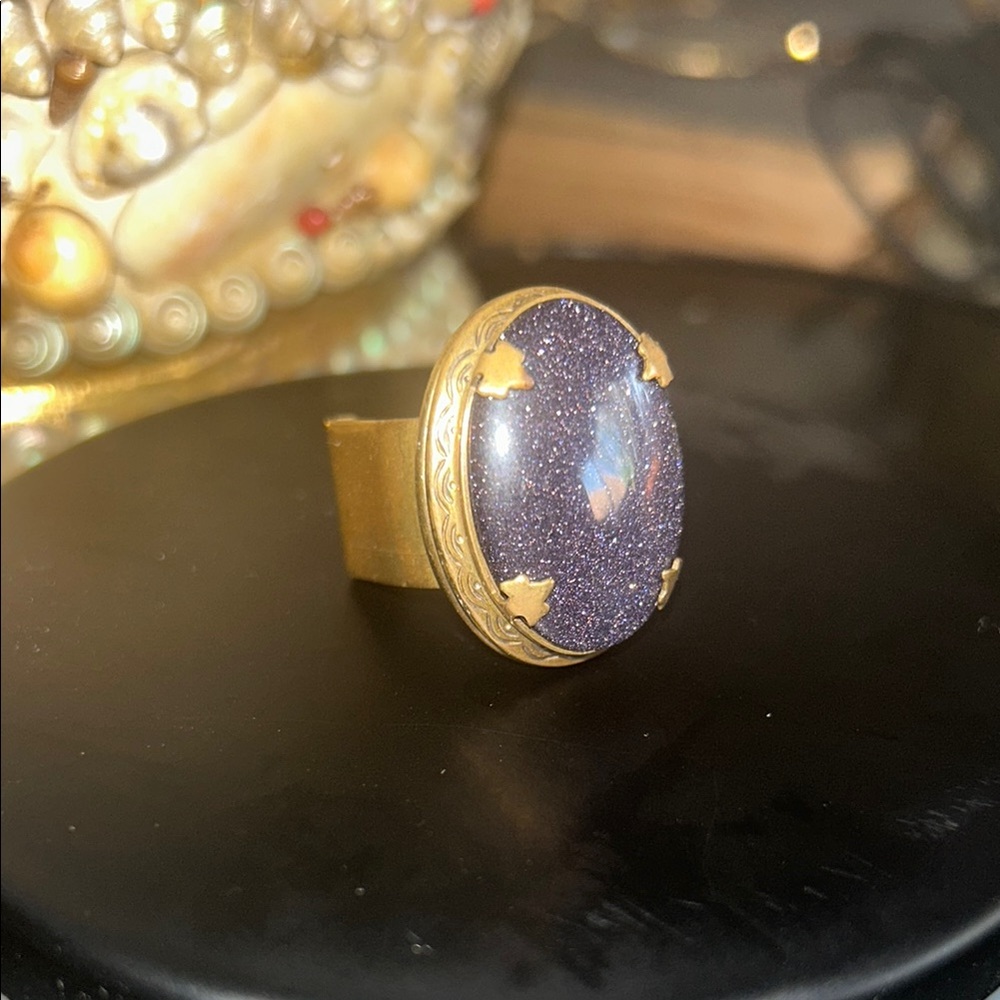 JAN MICHAELS SANFrancisco Vintage Brass with  Purple pendent Locket  Ring